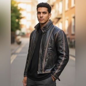 Rare Cessna's Hangar 10 Black Leather Bomber Jacket 1980s Black and Brown Sz 44